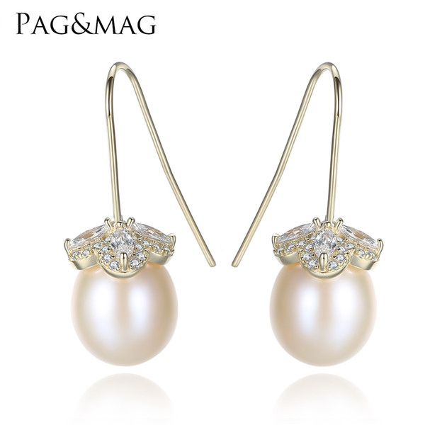 PAG&MAG Elegant Romantic Natural Pearl Earrings Fine jewelry pearl pendant drop earrings Women chic earrings clothing accessory