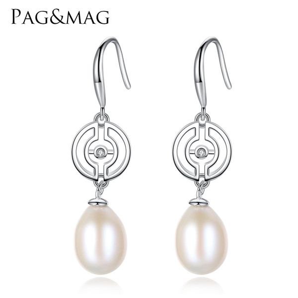 PAG&MAG Brand Vintage Long Hanging Earrings 10-11mm Rice Freshwater Pearls Drop Earrings for Women Factory Wholesale Jewelry