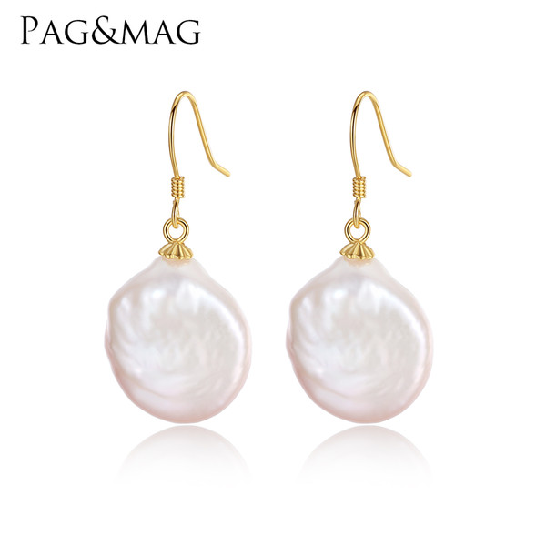 PAG&MAG Brand Hot Selling 925 Sterling Silver Earrings for Women High Quality Baroque Pearl Jewelry Big Size Pearl Drop Earring