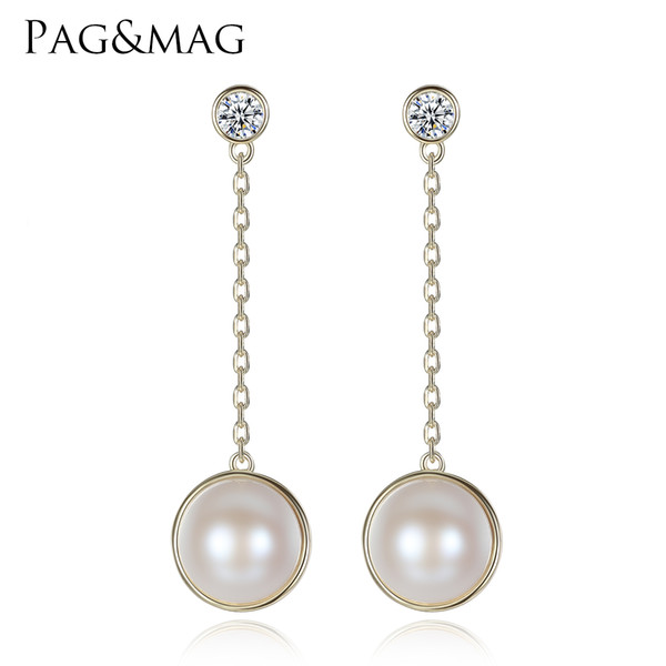 PAG&MAG Brand 925 Sterling Silver Pearls Dangle Best Quality Long Earrings Fashion For Women Drop pearl Earrings Fine Jewelry