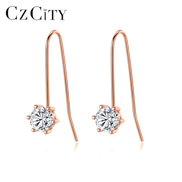 PAG&MAG Brand Trendy CZ Crystal Dangle Earrings For Women Genuine 925 Sterling Silver Rose Gold Color Jewelry Silver Earrings