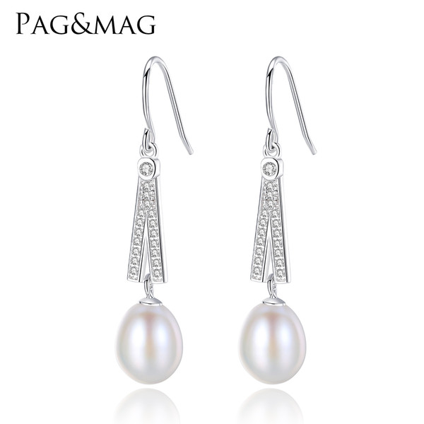 PAG&MAG Fashion Brand Wedding & Engagement Jewelry Solid 925 Sterling Silver Long Earrings With Top Quality Pearls Wedding gift