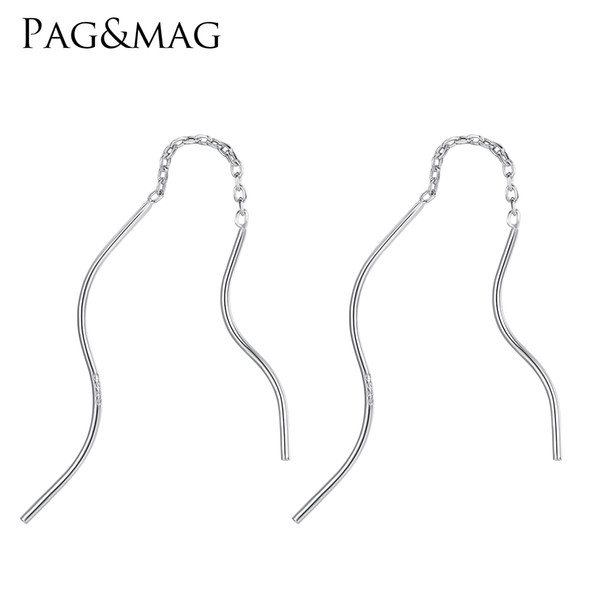 PAG&MAG Brand Long Irregular wicker Drop Earring With Genuine 925 Sterling Silver Hoop Jewelry For Women Wearing Daily-life