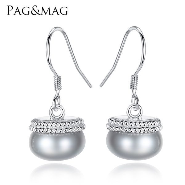 PAG&MAG Brand 925 Sterling Silver Elegant Semicircle Natural White/Gray Pearl Drop Earrings For Women Fine Jewelry