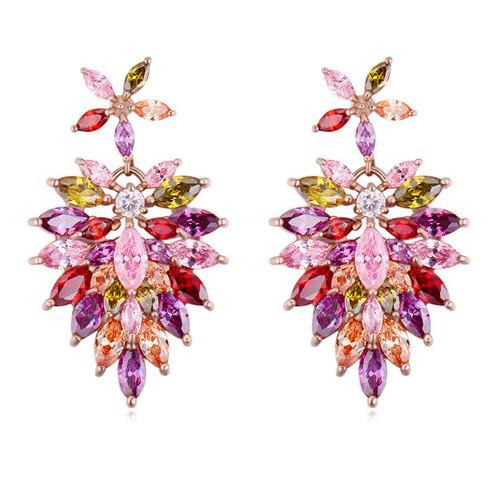 Dangle Chandelier Earrings Luxury Fashion Women High Quality Zircon 18K Gold Plated Flowers Earrings Jewelry Wholesale TER013