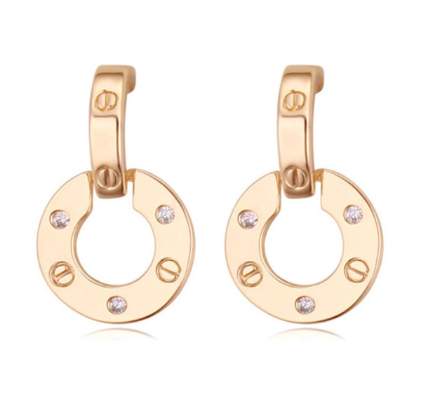 Earrings Jewelry Wholesale Fashion Women High Quality Zircon Dangles Luxury Brief 18K Gold Plated Circles Earings LER011