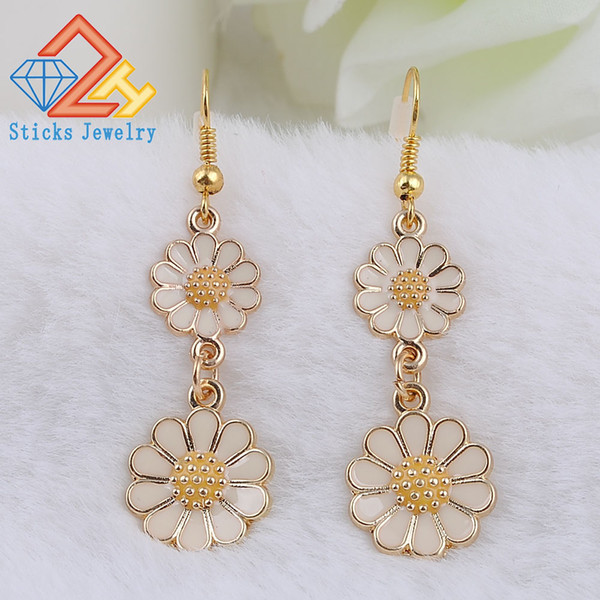 High Quality Elegant Simple Charms Double Flower Earring Lovely Girls Gift Statement Jewelry Pendant for Women