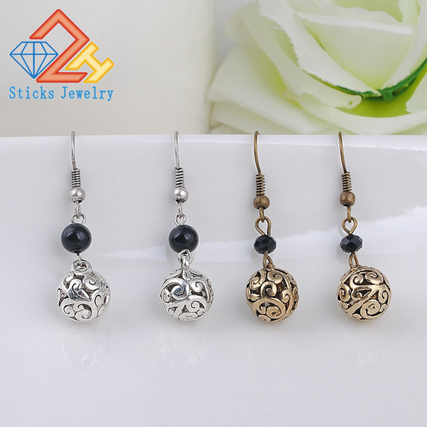 Vintage Zinc Alloy Hollow Out Bead Drop Earring Charms for Women Two Colors Choose