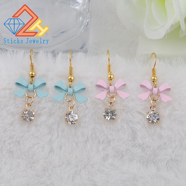 Delicate Earring Charm Sparkling Bow Dangle Earring Accessories With Clear CZ Women Party Luxury Jewelry Two Color