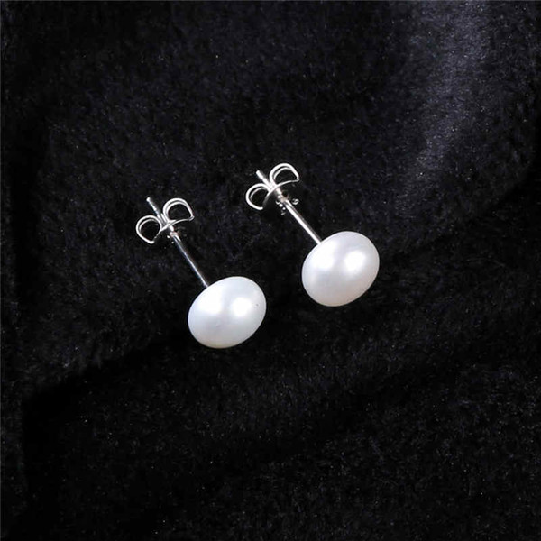 925 sterling silver stud earrings round elegant Korean-style Nanyang bead pearl stud earrings