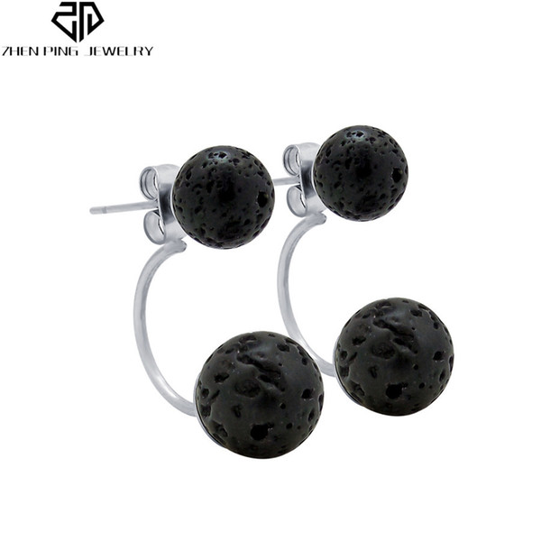 Double Lava Rock Beads Dangle Earrings 8,10mm Aroma Lava stone Stud Earrings For Women Essential Oil Handmade Lava Earrings