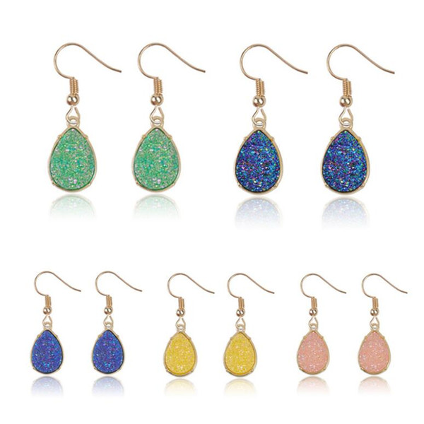 Gold Plated Waterdrop Druzy Drusy Earrings Water Drop Resin Druse Charms Chandelier Earrings Jewelry Women Gift