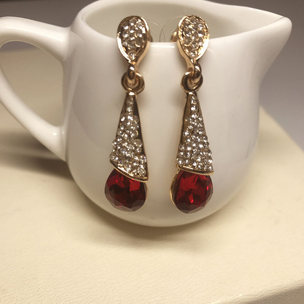 Hot new fashion red artificial crystal long drop earrings 2019/korean luxury wedding accessories/brincos/boucle d'oreille/bijoux femme