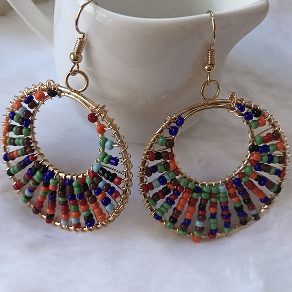 kpop handmade bohemian bead dangle earring/summer ethnic big earrings for women /boucle d'oreille femme/brincos 2019/boho earrings