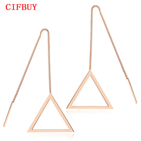 CIFBUY Drop & Dangle Long Earrings For Women Rose Gold Color Simple Triangle Design European Style Trendsetter's Favorite, GE335