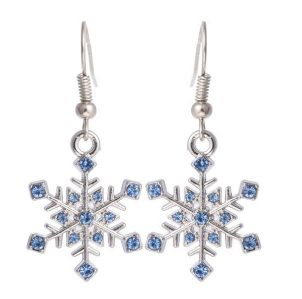 Snow Flower Shape Blue and Green Crystal Embedded Fashion Dangle and Drop Earrings