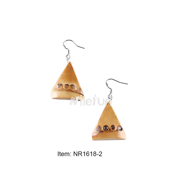 Unique creative long chain short hook bamboo wood rattan geometrical triangle earrings