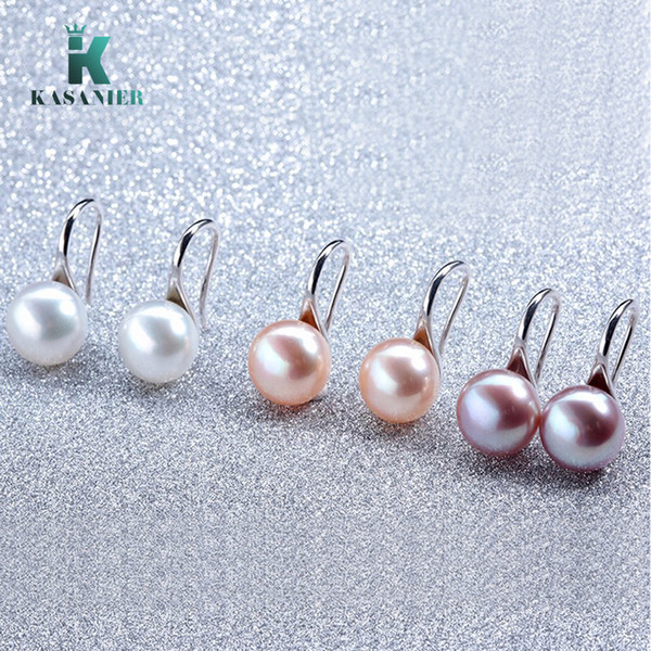 KASANIER 2019 new fashion genuine freshwater pearl earrings for women high quality 925 sterling silver jewelry white/pink/purple pearl