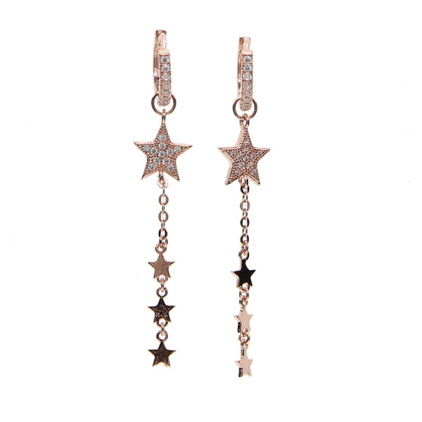 2017 new arrive rose gold plated Star charm dangle chain star with cz hoop two way use Christmas gift star earring