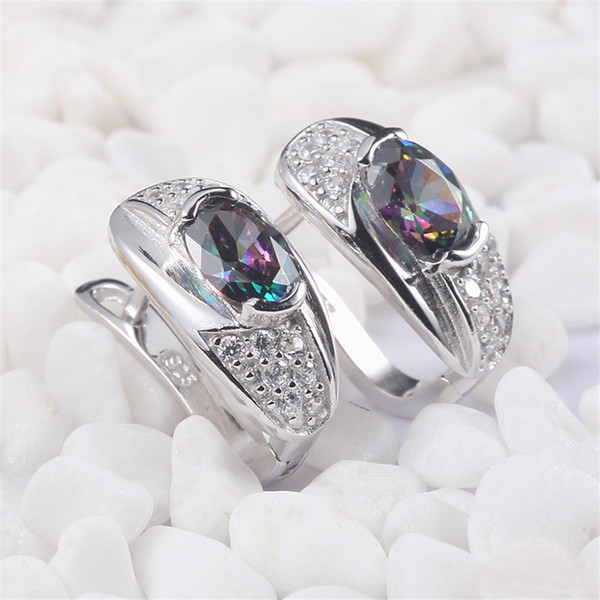 925 sterling silver Favourite Earrings Promotion S-3720 Rainbow Fire Mystic Cubic Zirconia Best Sellers Time limited discount Christmas gift