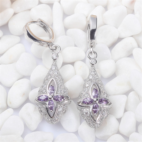 925 sterling silver Hot Earrings Promotion S-3708 Light purple Cubic Zirconia Best Sellers Time limited discount Christmas gift Rave reviews