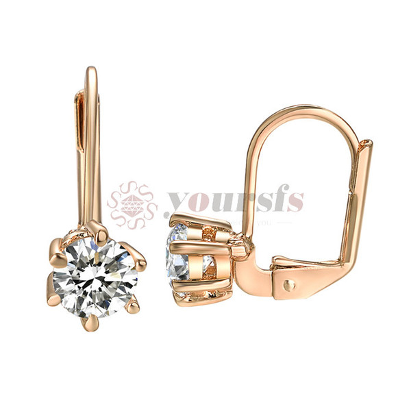 Yoursfs Brand Rose Gold Color Classic Six Claw Zirconia CZ Stud Earring for Woman Girl 316 L Stainless Steel Fashion Jewelry