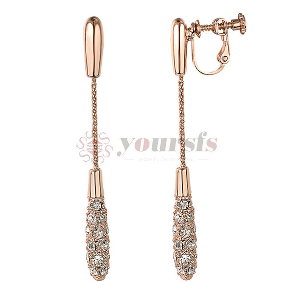 Yoursfs Clip on Earrings For Women Dangle Crystal 18K Rose/White Gold Plated Non Pierced Ears (Clip on Drop Earrings)