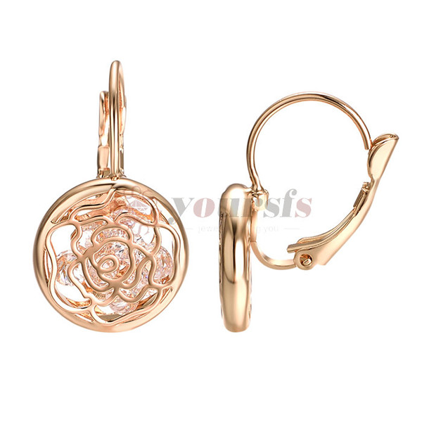 Yoursfs Rose Flower Women Earrings Plated Rose Gold Stud Earring Fashion Ear Pendants Dangler Fashion Jewelry