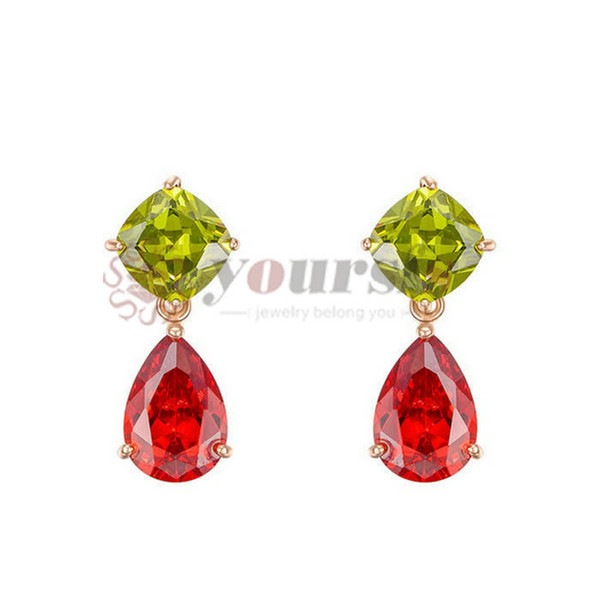 Yoursfs 18K Rose Gold Plated Ruby Earring Women Fashion Ear Drop Jewelry