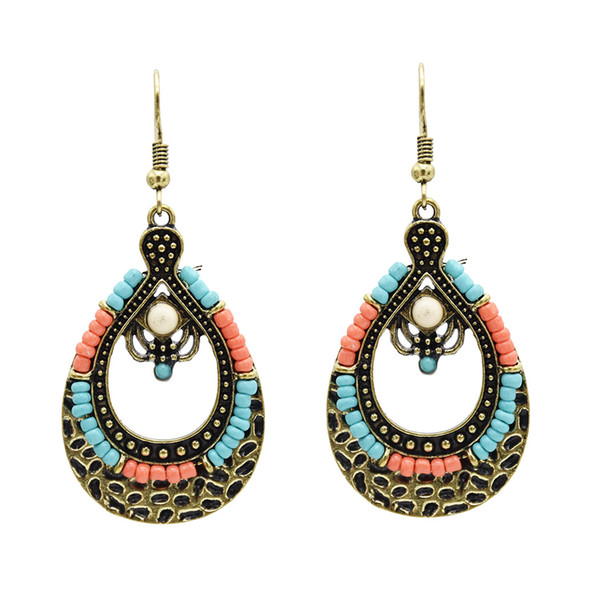 New Bohemia Vintage Bronze Silver Plated Resin Beaded Dangle Drop Earrings Jewelry