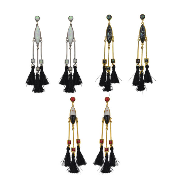 idealway 3 Style New Bohe Silver Golden Black Acrylic Gem Tassels Drop Dangle Pendant Earrings