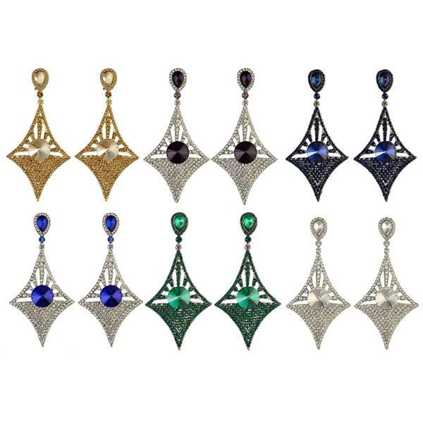 6Colors Generous Big Long Drop Earrings Crystal Diamond Design Dangle Zircon Stud Earrings