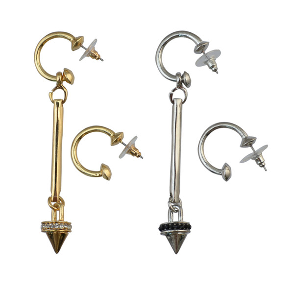 idealway Fashion European Simple Irregular Silver Gold plated Crystal Rivet Dangle Ear Stud Earrings