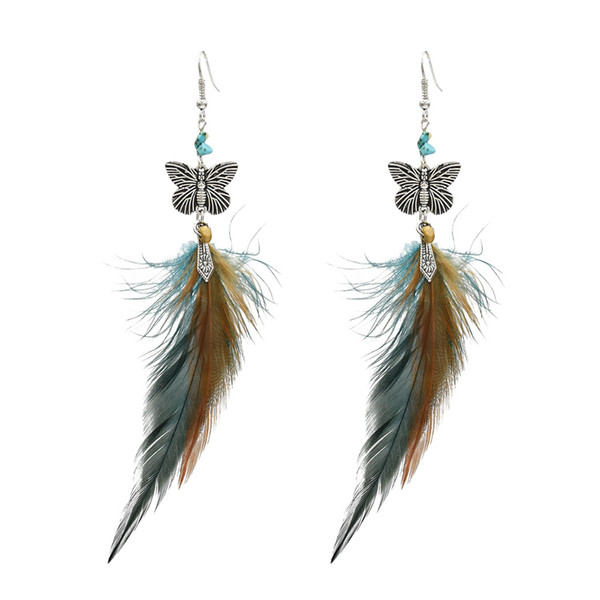 Idealway Fashion Butterfly Shape Feather Drop Earrings for Women Boho Wedding Party Jewelry