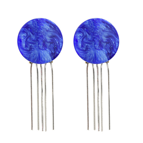 New Korean Elegant Drop Tassel Earrings Mystery Blue Clouds Big Acylic Button Stud Earring for Women Jewelry