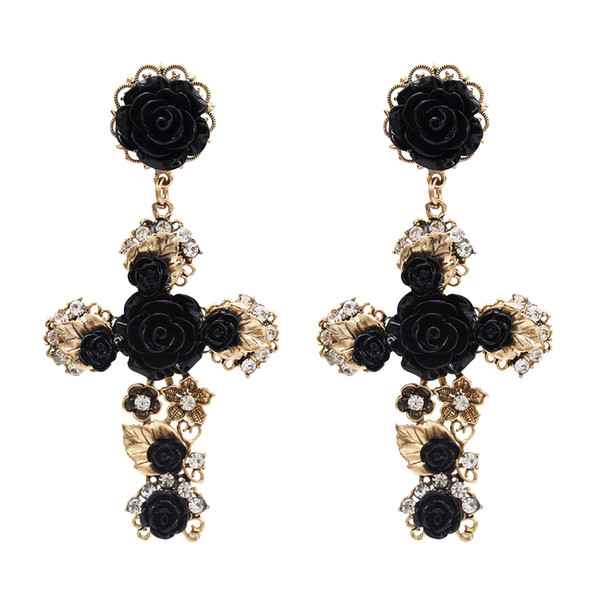 3 Colors European Rhinestone Drop Earrings Italy Classical Flower Cross Statement Earrings For Women Jewelry Design