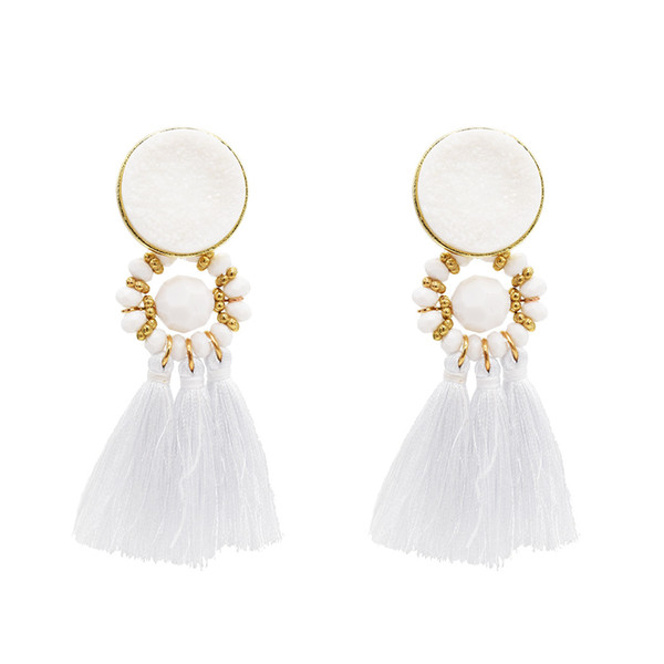 8 Colors Bohemian Acrylic Beads Cotton Thread Long Tassel Drop Earrings for Women Party Jewelry