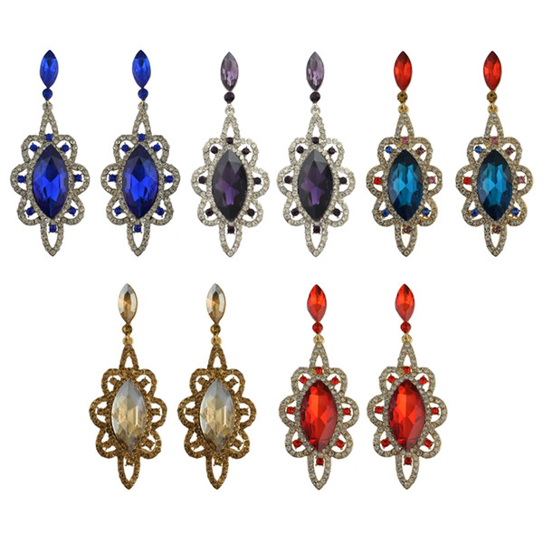 idealway fashion style 5 colors gold silver plated alloy rhinestone crystal flower dangle earrings women jewelry