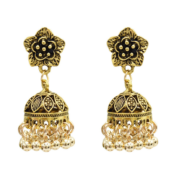 2 Color Flower Alloy Bells Statement Earrings for Women Boho Wedding Party Jewelry