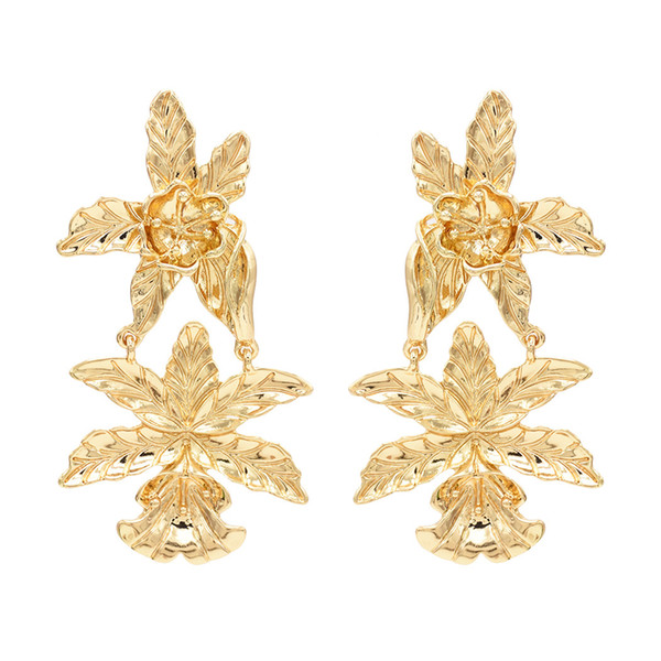 idealway New 2 Colors Fashion Silver Gold Metal Big Flower Drop Earrings for Women Boho Wedding Party Jewelry Gift