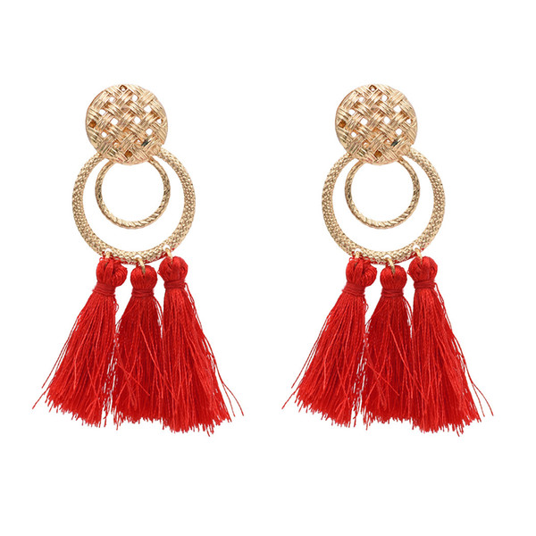 6 Colors Bohemian Trendy Metal Ring Tassel Drop Earring For Women Jewelry Design