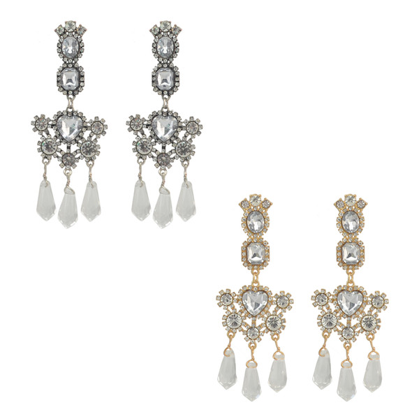 idealway New Arrived Fashion Shiny Gold Silver Alloy Crystal Tassel Flower Dangle Earrings