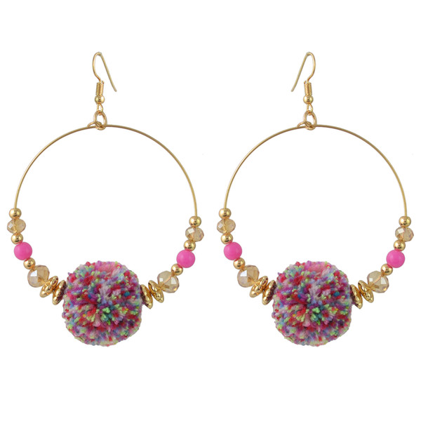 idealway New Fashion Bohemian personality Styles Punk Big Round Pom Pom Earrings Jewelry Accessories