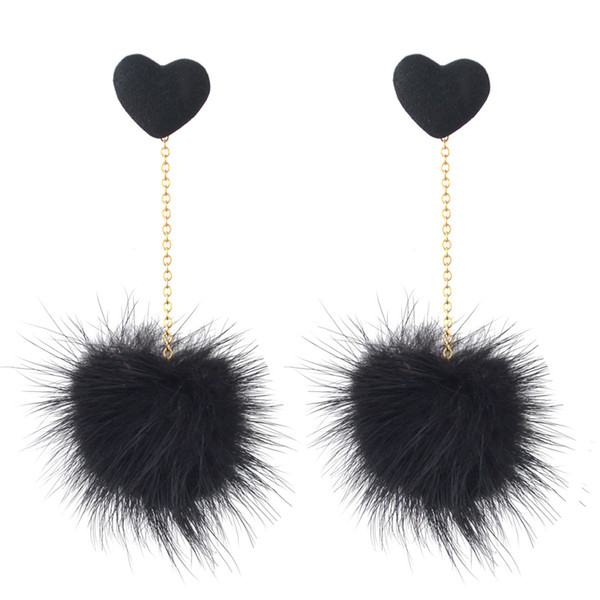 3 Colors Cute Heart Shape Fur Ball Drop Earrings for Women Girl Wedding Party Fashion Jewelry Gift