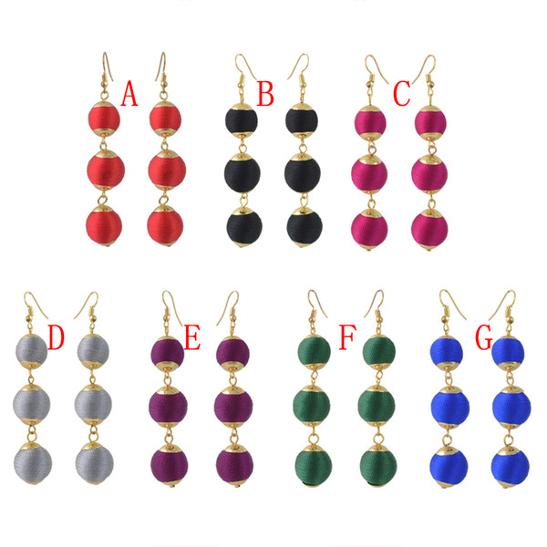 7 Colors Cute Thread Pom Pom Ball Drop Earrings for Women Ladies Party Fashion Jewelry