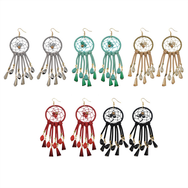 idealway 5 Colors European Antique Gold Plated Leather Tassel Acrylic Drop Dangle Hook Charm Earrings