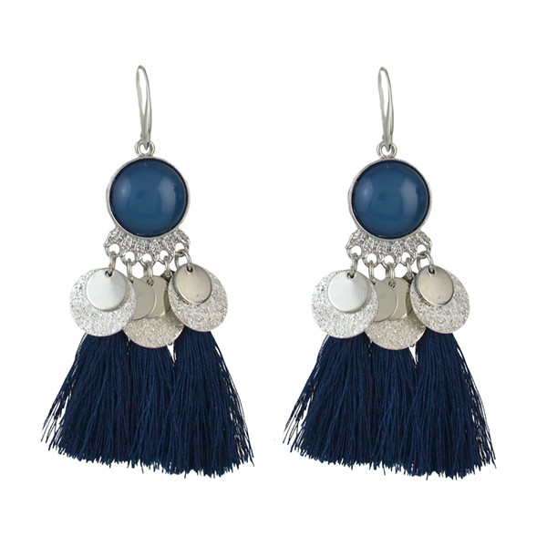 idealway 5 Colors Bohemia Tassel Thread Drop Earrings Silver Hook Earring