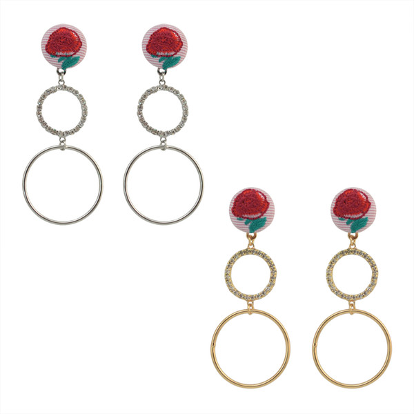 idealway 2 Colors New Fashion Silver Gold Metal Color Rhinestone Circle Drop Dangle Earrings