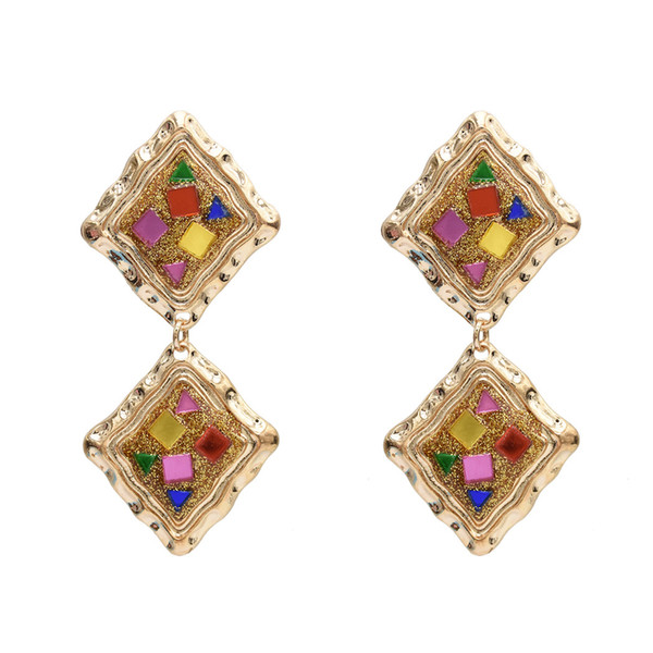 NewFashion Gold Metal Enamel Glass Drop Earrings for Women Boho Wedding Party Jewelry