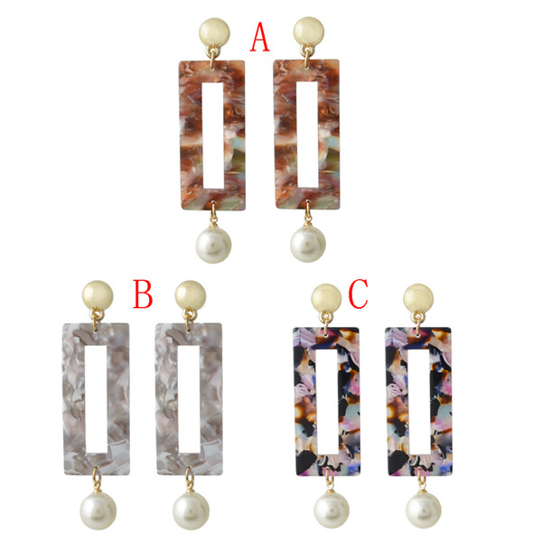 idealway 3 Colors Hot Women Acrylic square pearl Long Drop Earrings Jewelry